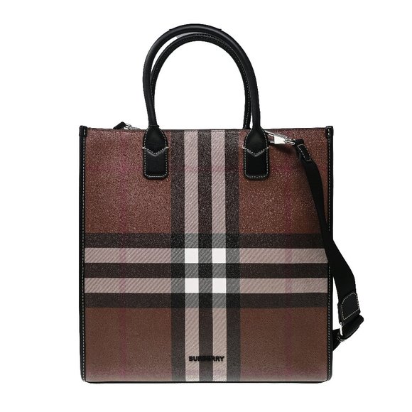 Burberry Unisex Denny Checked Large Tote Bag - Picture 1 of 13